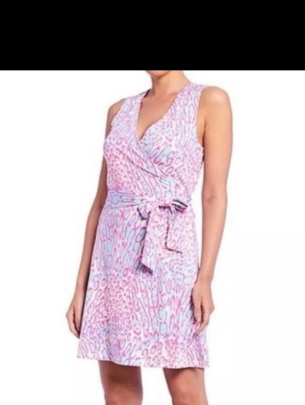 Julie Brown sz L Rica Wrap Dress Leopard Print Stretch Knit Colorful Beachy